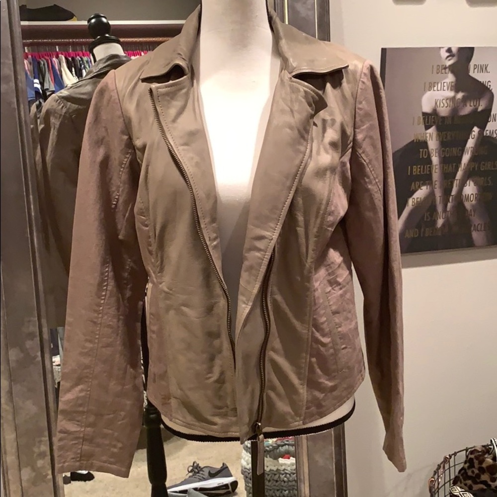 Lucky Brand leather and linen jacket